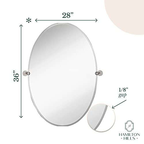 Hamilton Hills 24X36 Inch Frameless Oval Pivot Wall Mirror With Black Rounded Wall Brackets | Large Circular Tilt & Pivoting Bathroom Mirror | Bedroom, Farmhouse Hanging Oval Wall-Mounted Vanity #TOP2
