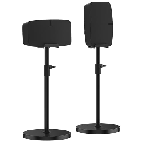 Pair of Height Adjustable Speaker Stand for Sonos Five & Play 5 Speaker Support Vertical & Horizontal - Heavy-Duty Floor Stand for Sonos Play 5 Gen 2 and Sonos Five with Cable Management Black
