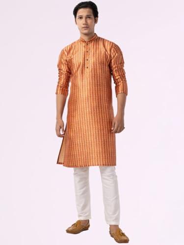Image of LookMark Men's Cotton Blend Printed Long Kurta Suitable for All Indian Wedding, Occasions, and Festivals