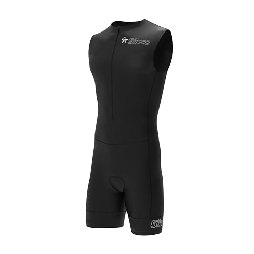Sikma Men's Cycling Skinsuit Sleeveless Gel Padded One Piece Trisuit Bike Top Short Sublimated Design (All Black, Small)