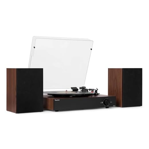 Audizio RP325W – Tocadiscos de Vinilo con Altavoces 60W, Bluetooth in/out, 3 velocidades, reproducción 7/10/12”, diseño en Madera, tracción por Correa y Salida RCA para Sistemas HiFi – Color marrón