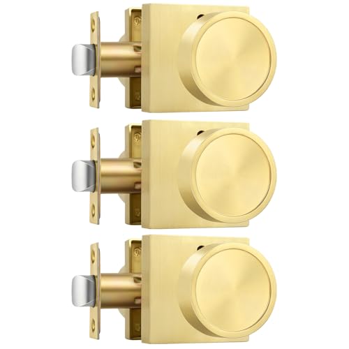 Image of Goldenwarm Gold Door Knobs Interior, Privacy Door Knob Zinc Alloy, Brushed Gold Interior Door Knobs for Bedroom Bathroom, 3 Pack