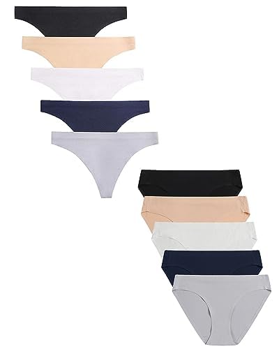 voenxe5 Pack Seamless Thongs for Women and 5 Pack Women Bikini Underwear