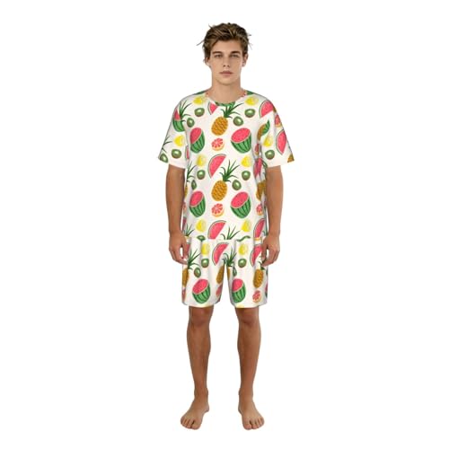 Pyjama court homme manches courtes motif fruits vêtement d'été léger