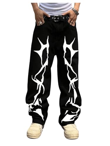 Floerns Men's Graphic Print Jeans Wide Leg Y2k Streetwear Baggy Denim Pants