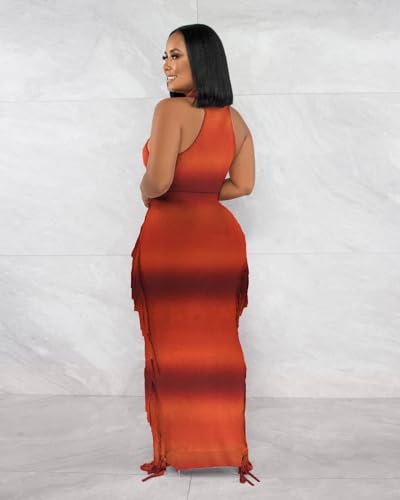 Image of 2 Piece Outfits for Women Sexy Halter Neck Sleeveless Crop Tops Ruched Bodycon Dresses Jumpsuits Fringe Skirt Sets