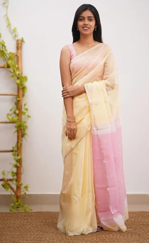 Image of Women's Cotton Woven Soft Sarees With Attach Blouse Piece.