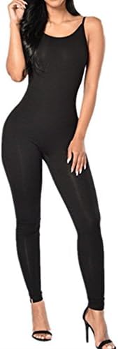 Xuan2Xuan3 Women Bodysuit Spaghetti Strap Bodycon Tank One Piece Jumpsuits Rompers Playsuit Unitard Outfits Catsuit Black