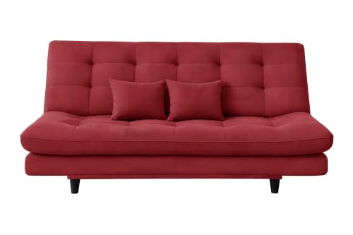 Image of 3-Seater Velvet Sofa Cum Bed | Tufted Convertible Sleeper Sofa | Plush Cushioned Seating | Space-Saving Design for Living Room, Bedroom & Office | Red