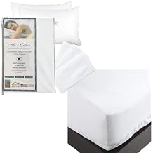 National Allergy Bedding Set Bundle - 100% Cotton Hypoallergenic Pillow Protectors Standard Size - 2 Pack & Mattress Encasement Full Size, 12-Inch Deep