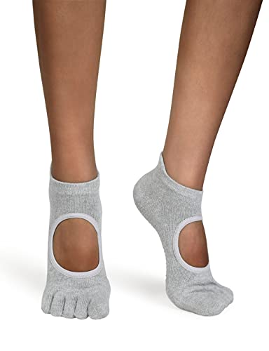 Ododos Yoga Socks For Women Girls, Non-Slip Cotton Full Toe Socks With Grips For Pilates, Dance, Barre, Fitness And Ballet, Gray, Small-Medium #TOP7