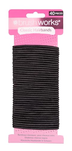 Brushworks Classic Black Hairbands – 40 Pack