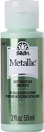 FolkArt Metallic Acrylic Craft Paint, Green Silk 2 fl oz Premium Metallic Finish Paint, Perfect For Easy To Apply DIY Arts And Crafts, 36271