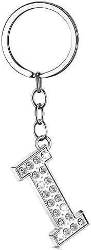 Yaomiao Initial Alphabet Keyring A-Z Letter Rhinestone Key Chain Silver Shiny Alloy Letter Key Ring for Women Men Birthday