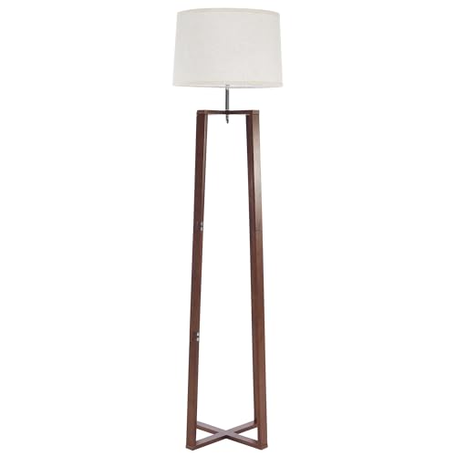 Image of 66 inch Bamboo Corner Floor Lamp with Linen Shade, Mid Century Standing Lamp, Modern Natural Tall Floor Lamp for Living Room Bedroom Office, E26 (Walnut Color)