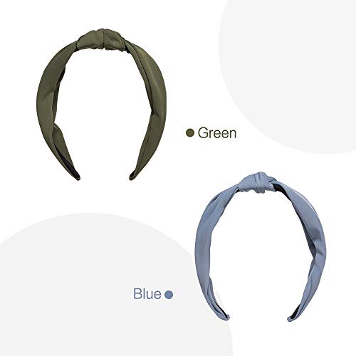 Ebow Hairbands Headbands Hair Bands Chiffon Wide Head Bands Knot Turban Headband Elastic Hair Band For Women And Girls , Army Green And Blue Chiffon Hairbands 2Pcs Set (E) #TOP1