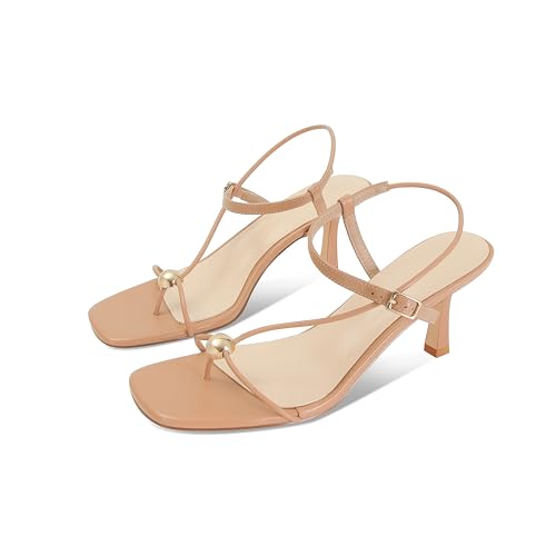 Strappy Heels for Women Square Toe Slingback Mid-Heel Sandals Dressy Beach Thong Flip Flop Slides Sandals2