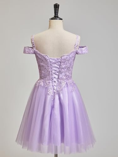 Sparkly Lace Applique Homecoming Dresses Cold Shoulder Tulle Short Beaded Prom Cocktail Party Gowns3