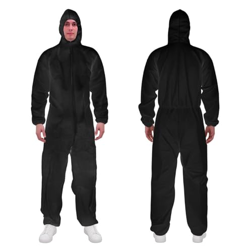 RAYGARD Colorful Hazmat Suits Disposable, PP Protective Paint Suit for Men with Hood and Elastic Cuffs (Black, X-Large)