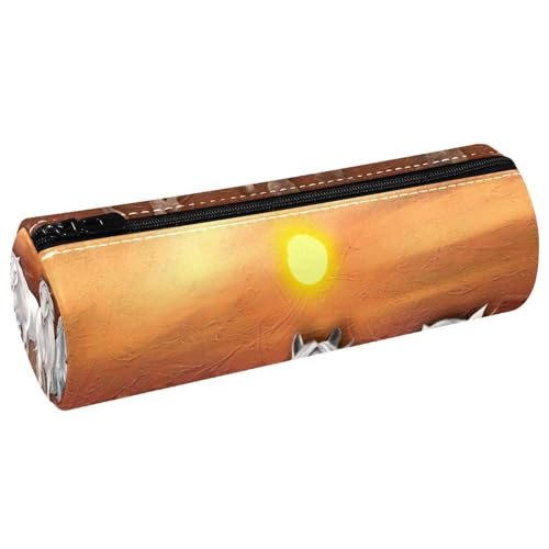 VAPOKF Trousse à crayons en cuir synthétique avec impression de chevaux galop sur coucher de soleil - Trousse de maquillage pour femmes, filles, garçons, enfants, fournitures scolaires et de bureau