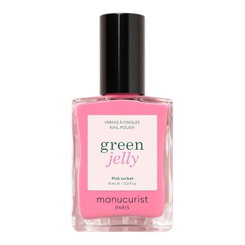 Manucurist - Pink Sorbet Green Jelly Nail Polish - Sheer Pink Natural Nail Polish Gloss Varnish Effect - 82.5% Natural Origin Ingredients - Vegan & Made in France - 15 ml