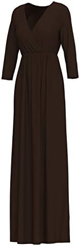 cokuco Women's Casual V-Neck 3/4 Sleeve Elastic Waist Maxi Dress