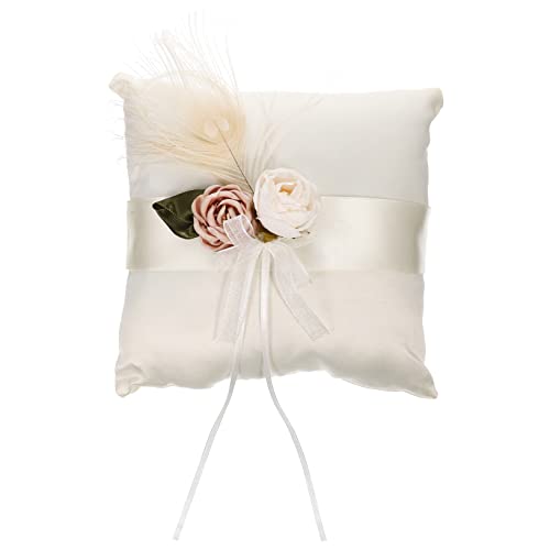 TINEASUR Cojín De Anillos De Bodas Flor De Satén y Lazo De Encaje Decoración Elegante para Ceremonias como Soporte De Joyas y Accesorios para Fiestas