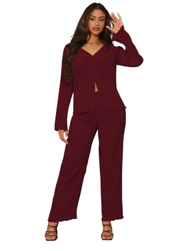 Image of GRECIILOOKS Co ord Set Women Stylish | Woman Dress | Summer Cord Sets for Women's | Trendy Casual Shirt and Pants | Pyjama Set's Solid & Beach, Resort Outfits Full Sleeve