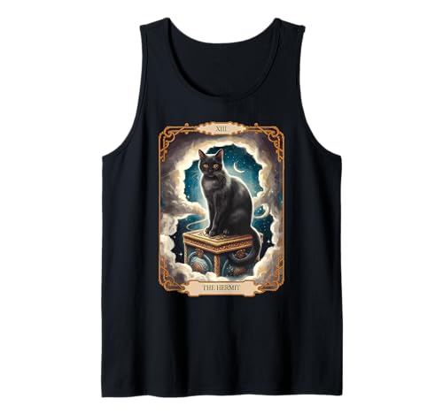 The Hermit Tarot Card Cat In Box Mystic Funny Cat Esoteric Camiseta sin Mangas