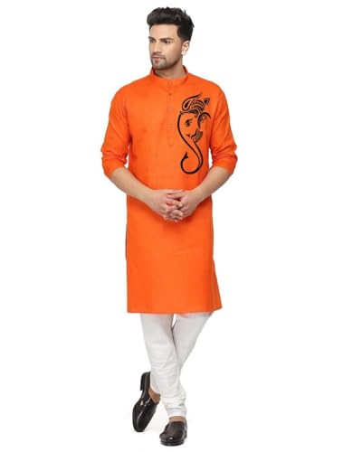 Image of Men's Digital Printed Kurta for Pooja Festival Ganesha