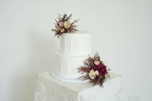 Set de Dos Decoraciones para Pastel de Boda con Flores Artificiales miniatura 1