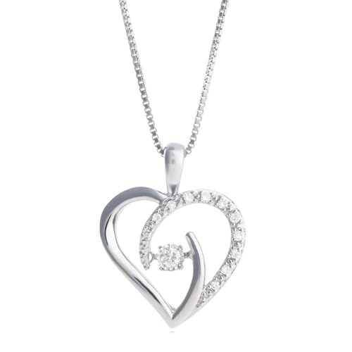 MAX + STONE Dancing Diamond Necklace for Women | Sterling Silver Pendant With 18 Inch Chain | Real Diamond Jewelry
