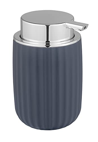 WENKO Seifenspender Agropoli Dunkelblau, nachfüllbarer Spender für Flüssigseife aus hochwertigem Kunststoff mit plastischer Formgebung & strukturierter Oberfläche, 7,5 x 12,5 x 9 cm, Füllmenge 250 ml