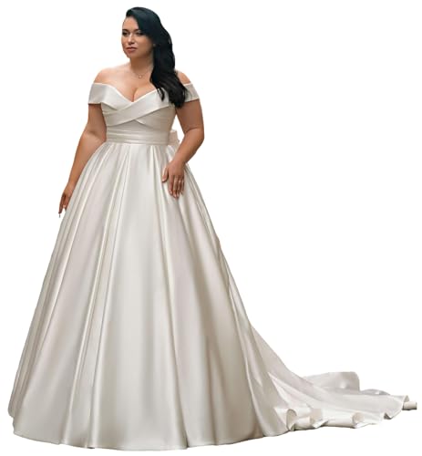 FHPKGE Plus Size Wedding Dresses Classic Satin Bridal Gowns with