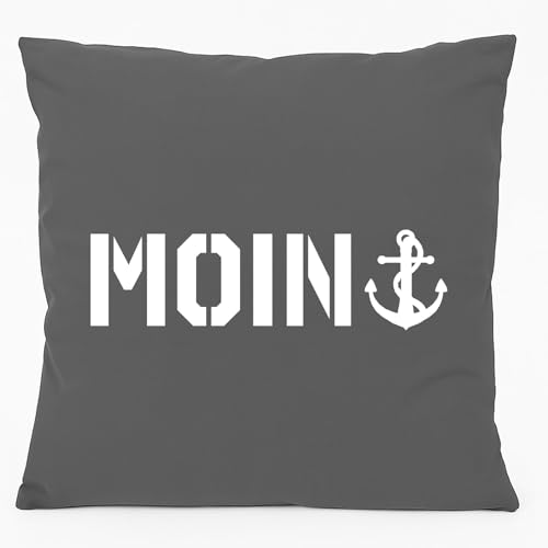 Huuraa Kissen Moin Anker 40x40cm mit Füllung Steel Grey Baumwolle Dekokissen Geschenkidee