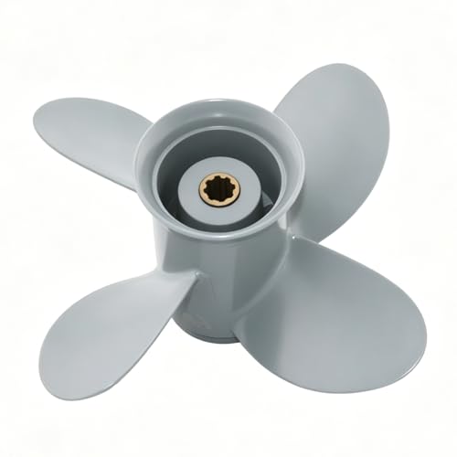 PWCMAN Outboard Prop 9 1/4" x 9" Pitch 4 Blades for Honda/Yamaha BF8 BF9.9 BF15 BF20 HP Outboard Boat Motors, 8 Tooth Spline, Replaced for 58134-ZV4-009AH, 9.25x9p RH Aluminum Propeller