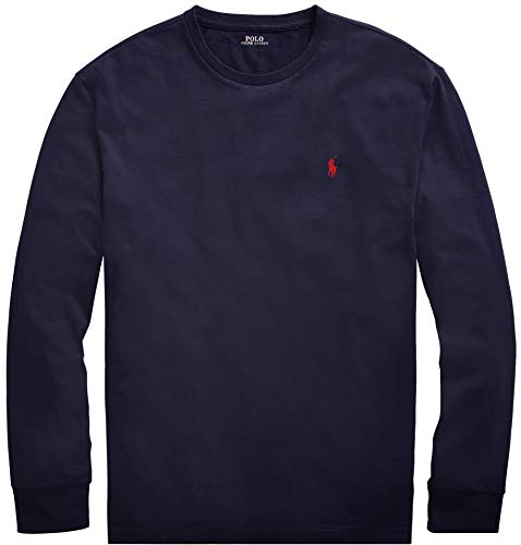 Polo Ralph Lauren T-Shirt à Manches Longues Doux au Toucher pour Homme, Bleu Marine Basique, Taille M