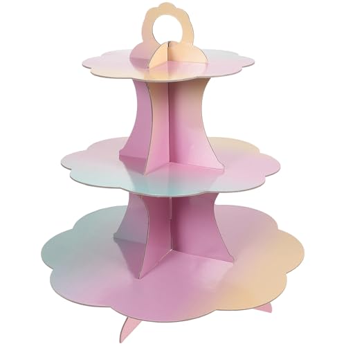 SUPVOX Soporte para Tartas Arcoíris de Papel Soporte Multifunción para Cupcakes de 3 Niveles para Postres y Pasteles Adecuado para Fiestas y Celebraciones