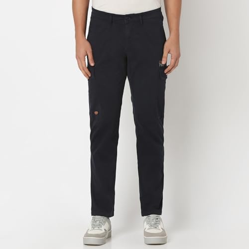 Image of Spykar Men's Regular Fit Mid Rise Pants