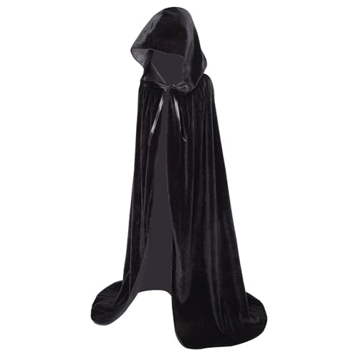 Sanmoury Kids Velvet Hooded Cape Robe for Halloween Christmas Cosplay Party Boys Girls Cloak with Hood Dress Up Masquerade Wizard (Black M/5-7 Years)