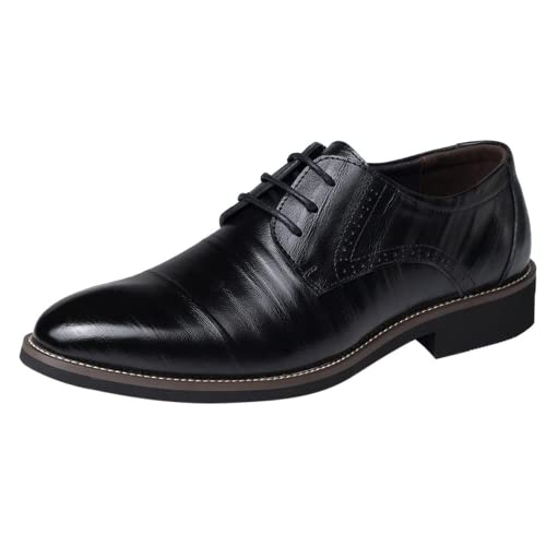 ZHOUYF Mens Oxford Shoes Fashion Classic Lace-up Pointed-Toe Retro Leather Shoes Casual Outdoor Business Formal Shoes Breathable Non-Slip Wedding Dress Shoes for Men