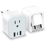 2 Pack European Travel Plug Adapter Foldable Type C/L 2 in 1 Europe Italy Power Plug Adapter with 3