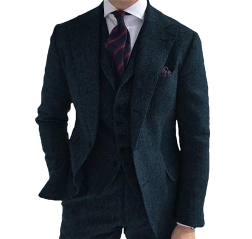 Costume 3 pièces en laine premium coupe ajustée marine pour mariage élégant