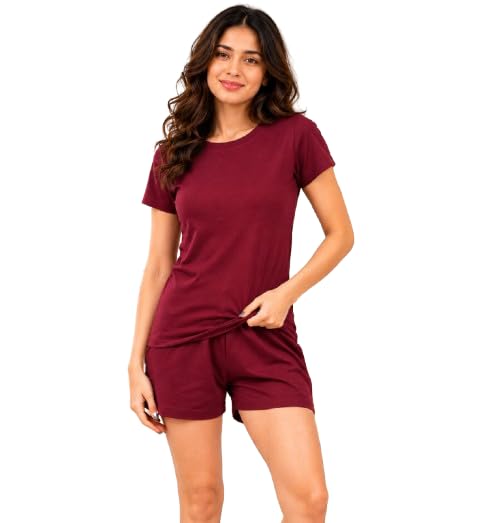 Women's Cotton Blend Night Suit Set | Half Sleeve Round Neck T-Shirt with Elastic Waist Shorts | Soft & Breathable Sleepwear-picture-24