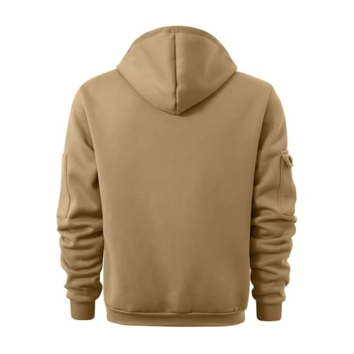 Hoodies for Men Quarter Zip Fleece Lined Work Tactical Cargo Sweatshirts Jacket Loose Fit Workout Pullover Hoodie - Image 4