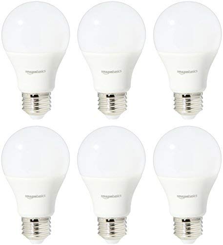 Amazon Basics 60 Watt Equivalent, Daylight, Dimmable, 15,000 Hour Lifetime, A19 LED Light Bulb | 6-Pack
