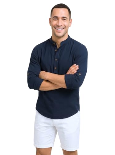 Image of DEELMO Men's Cotton Blend Solid Regular Fit Full Sleeve Short Kurta | Men's Trendy Short Kurta