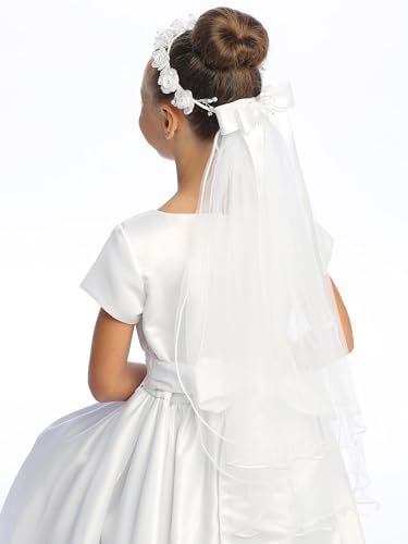 Pink Princess Holy 1st Communion Veils for Girls - Velos para Primera Comunion - White veil for kids - First Communion Veil for Girls 7-162