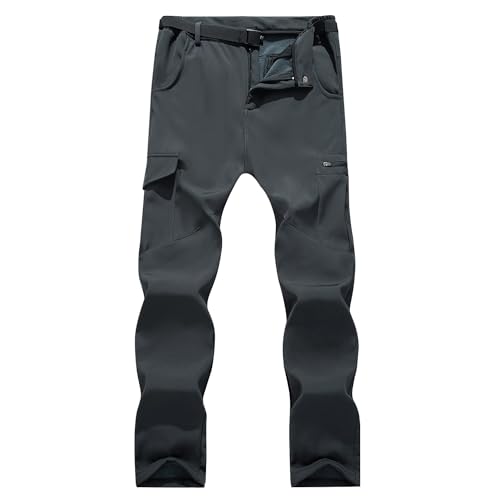 Freiesoldaten Men's Outdoor Winter Trousers Water-Resistant Softshell Fleece Lined Hiking Ski Trekking Walking Pants Grey
