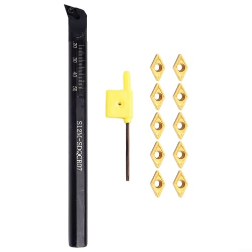 S12M SDQCR07 Lathe Boring Bar Turning Tool Holder with DCMT070204 Carbide Inserts, 12mm Shank Alloy Steel Tool Holder for CNC Lathe, Includes T8 Wrench